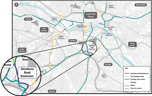 Leeds cycling overview map - Dewsbury Road connector