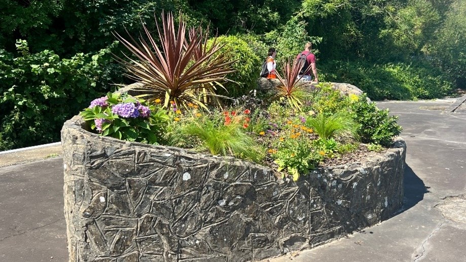 Floral displays brighten up the station