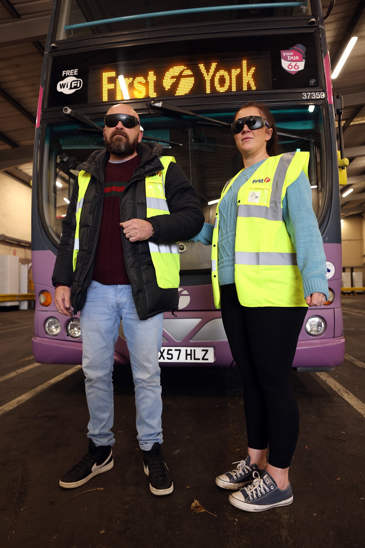 Trainee drivers Richard and Chantelle try glasses that simulate eye diseases