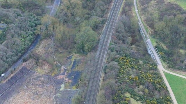 Embankment to be rebuilt near Telford - aerial view