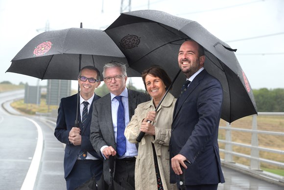 Left to right: CC Aidy Riggott, Mark Menzies MP, CC Phillippa Williamson, and Roads Minister Richard Holden