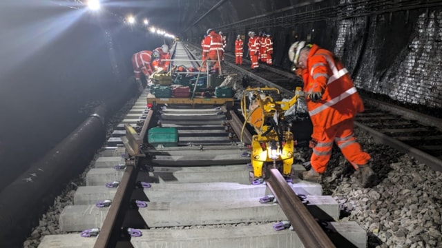 Train services resume through Severn Tunnel as £10m track renewal is completed on time: Track renewal in the Severn Tunnel, July 2024