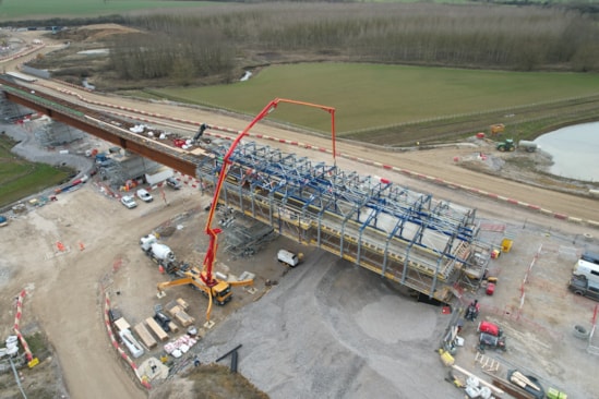 View of the travelling formework used to cast the concrete deck of the Westbury viaduct 2025