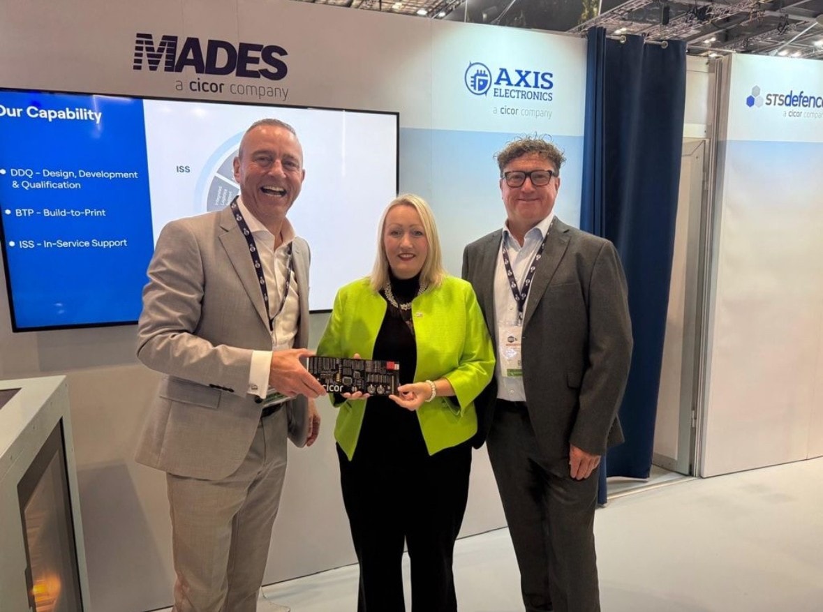 Cicor representatives with Economy Secretary Rebecca Evans at DSEI UK