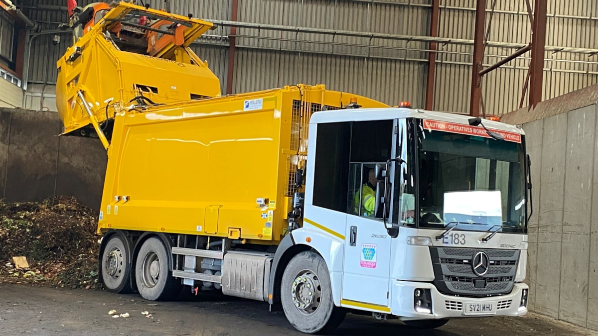 Garden Waste being offloaded at Chanonry Recycling Centre, Moycroft Road, Elgin.