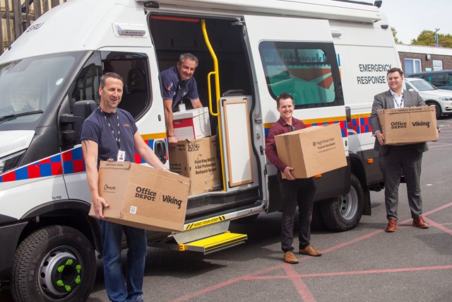Network Rail workers donate PPE to NHS staff at Doncaster Royal Infirmary: Left to right: Dale Coupland (Local Operations Manager), Stuart Frame (Area Manager), Morgan Bacon (Management Graduate), Ben Bryan (Local Operations Manager)