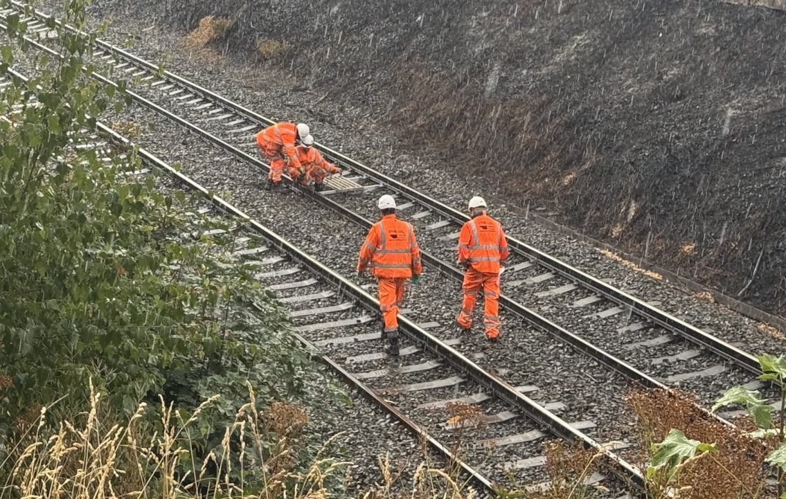 Network Rail engineers carrying out track inspections and repairs in Stourbridge