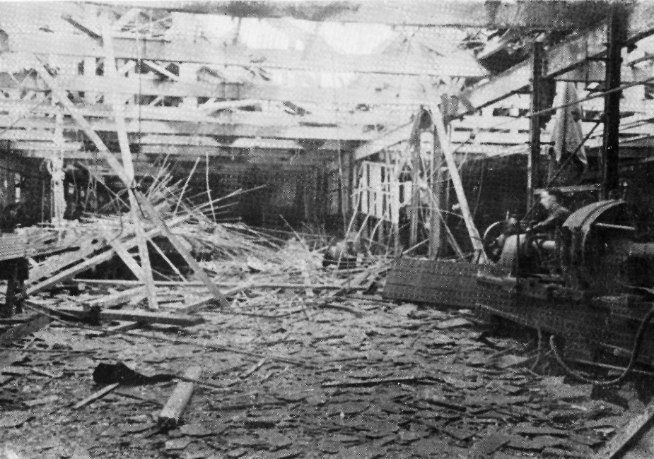 Hammer Heart: On the 27th of August 1940 Kirkstall Forge was bombed. Five people were killed and 11 were seriously injured. Image shows damage to the steel bar shop and rear axle casing shop