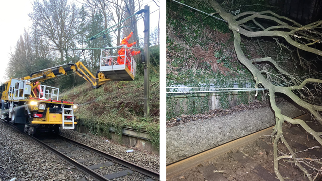 Storm Eunice: rail travel warning for North West passengers: Tree damage overhead lines Styal composite