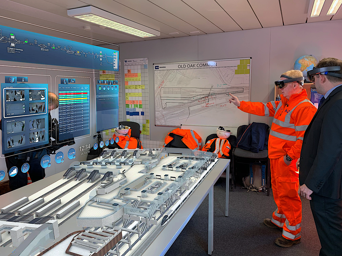 Augmented Reality at Old Oak Common Station with Mark Thurston March 2020: Credit: HS2 Ltd
Mark Thurston at Old Oak Common railway station, London, 9th March 2020. Mark Thurston, CEO HS2, visits the construction activity at the Old Oak Common site, using the augmented reality headset, being interviewed by London media and talking about plans for the Old Oak Common station.

Internal Asset No. 15241