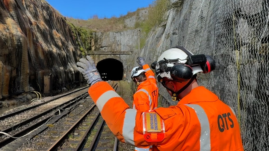 Workers on track at Dove Holes Tunnel Easter 2026
