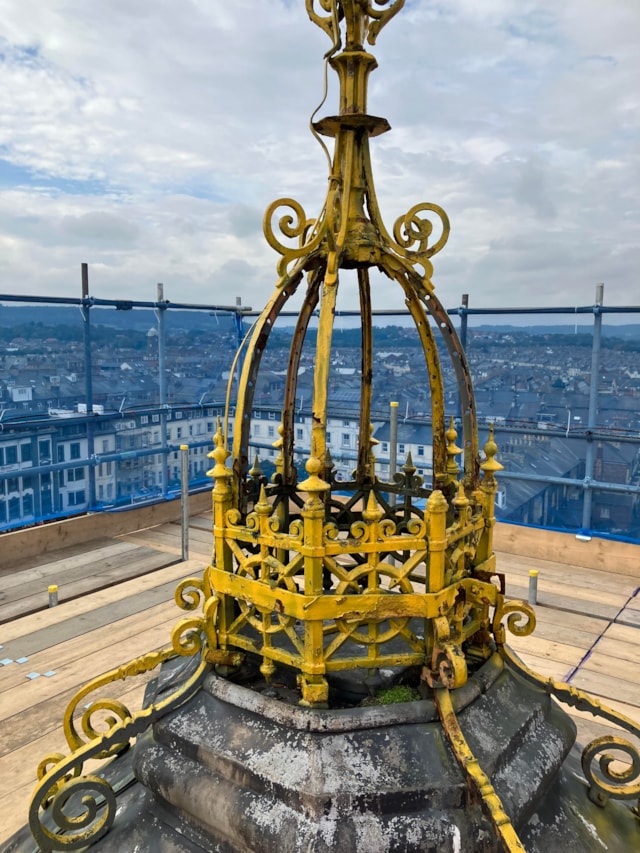 Scarborough view of clocktower, top of scaffolding