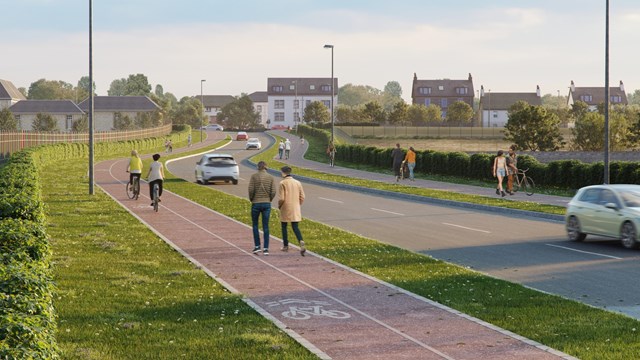 East-West link route from Renfrew Road to road bridge visualisation