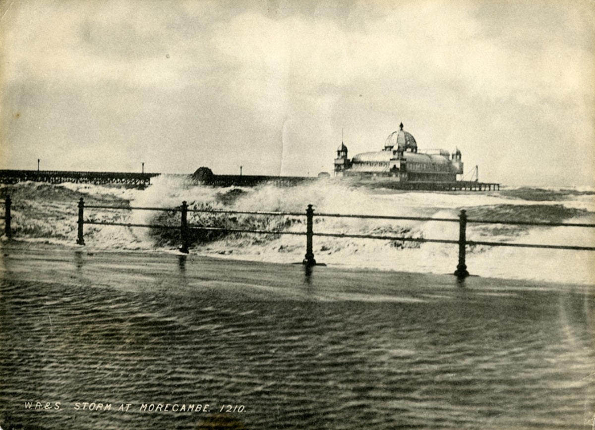 Storm at Morecambe Pier West End circa 1900
