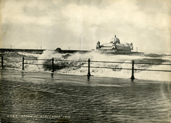 Storm at West End Pier in Morecambe in 1900