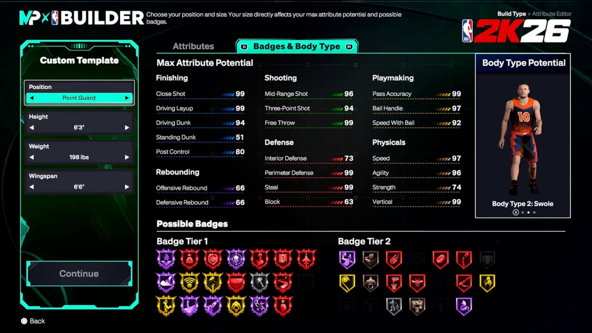 NBA 2K26 MyPLAYER Body Types