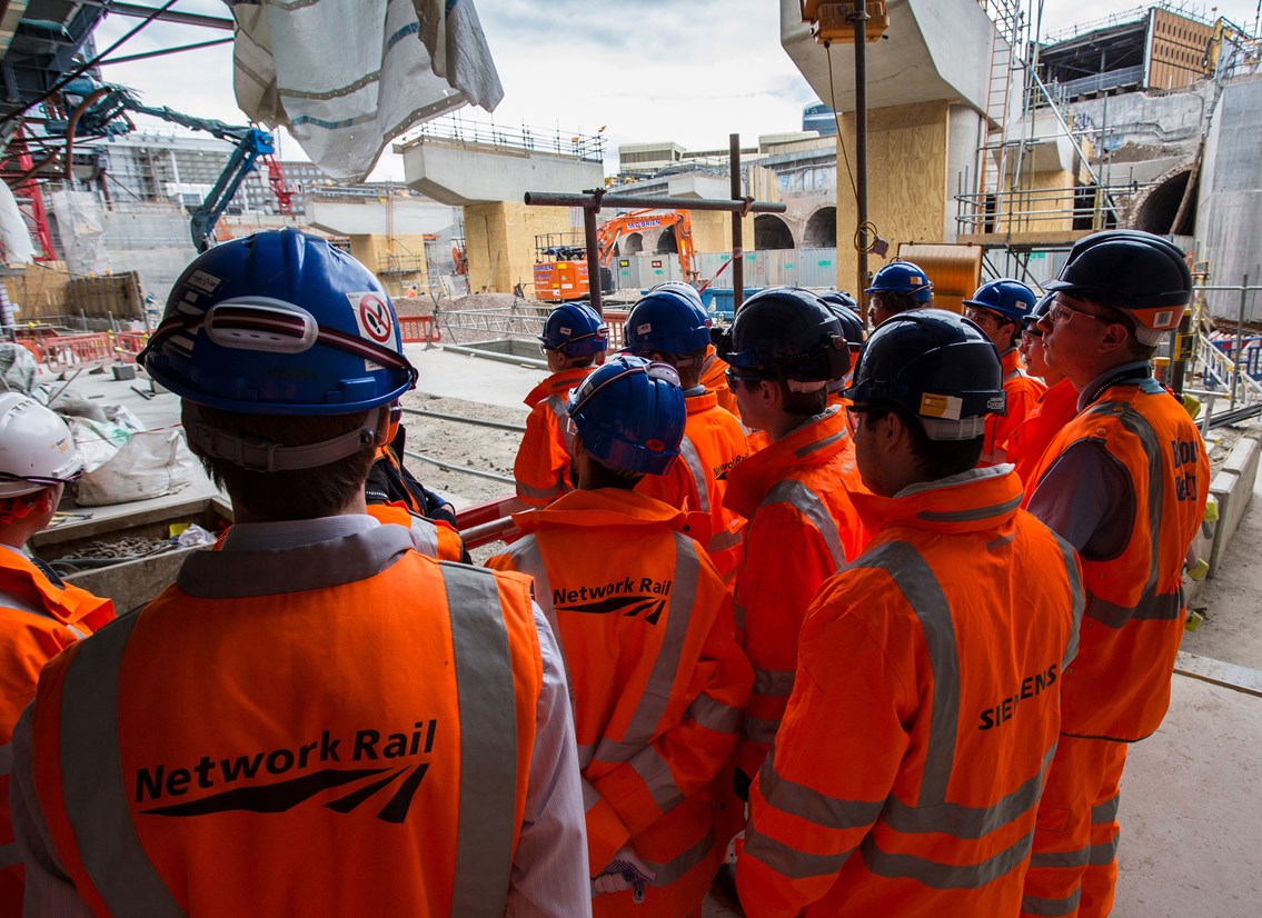 Thameslink apprentices: Thameslink apprentices from Network Rail, Balfour Beatty Rail and Siemens, learning on-site at London Bridge station (2016).