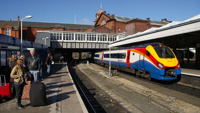 An East Midlands Trains unit enters Nottingham station