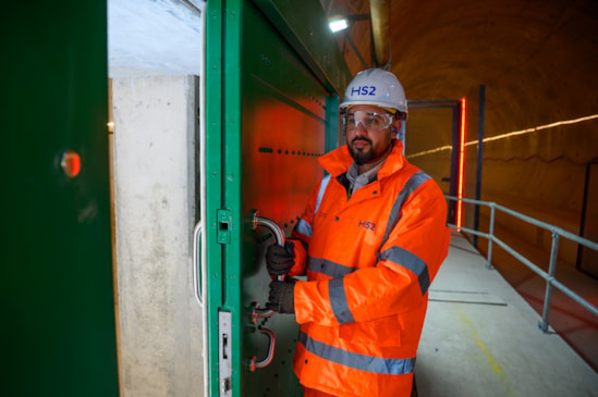 20260427 Qasir Raza, HS2 Head of Rail Systems Delivery, during the test fitting of a cross passage door Chiltern Tunnel