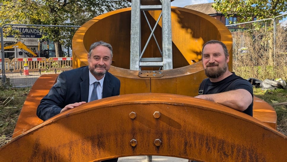 Cllr Paul Bradley and fabricator Vince Thompson at the monument site in Brierley Hill