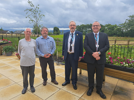 Pictured L-R at the new Meadowfold Hyndburn Ribble Valley Short Break Service in Great  Harwood are service user Alan Drew, registered manager Reine Swindlehurst, Lancashire County Councillor and cabinet member for adult social care Graham Gooch and Lancashire County Council's director of adult care