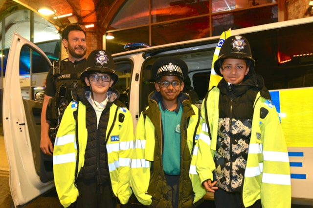 Schoolchildren interact with BTP officers at Leeds station, Network Rail