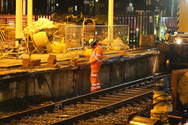 Wales - Working on the coping stones on platform 7 Cardiff Central Station