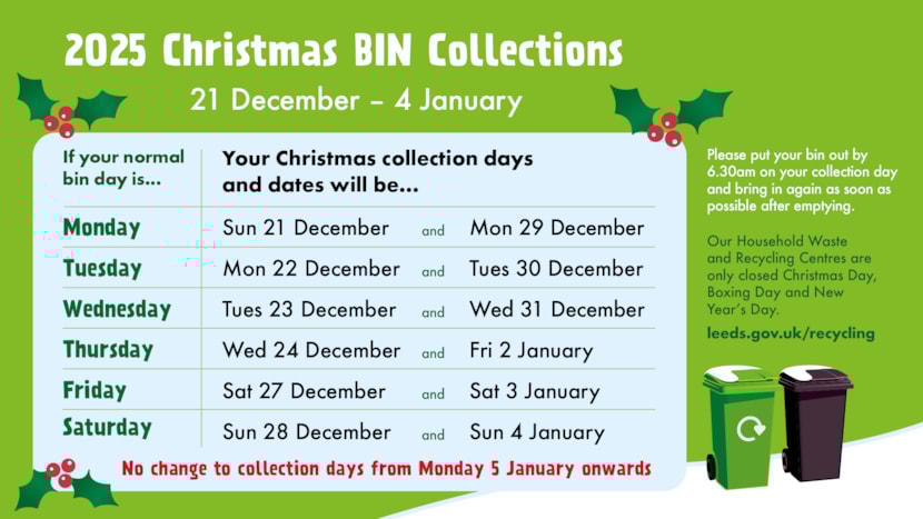 Bin change dates yule need to know in Leeds this Christmas: Xmas Bins Timetable 2025 Next Door 1920x1080px