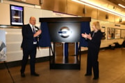 TfL Image - London's Transport Commissioner Andy Lord & London Transport Museum CEO Elizabeth McKay unveil TfL 25 Roundel: TfL Image - London's Transport Commissioner Andy Lord & London Transport Museum CEO Elizabeth McKay unveil TfL 25 Roundel