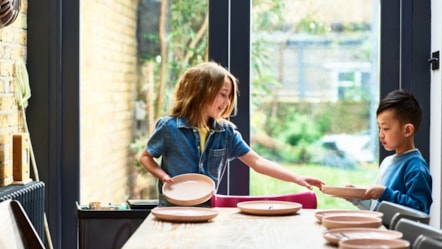 children setting a table