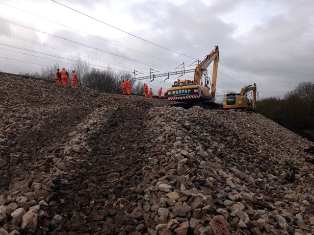 Repairs being made on the bank slip at Leighton Buzzard