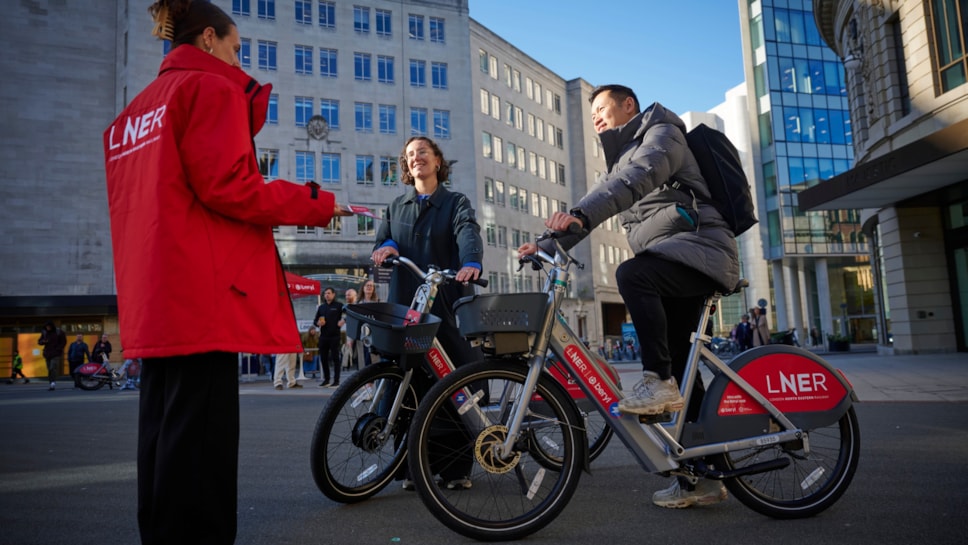 Customers with Beryl Bikes at Leeds Station