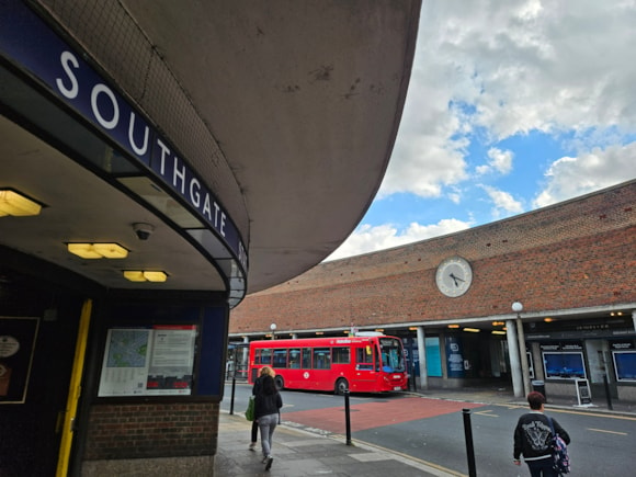 Historic Station Parade Clock in Southgate reinstalled following repair works commissioned by TfL: Heritage of London Trust  Image - Southgate clock at Southgate Station Parade