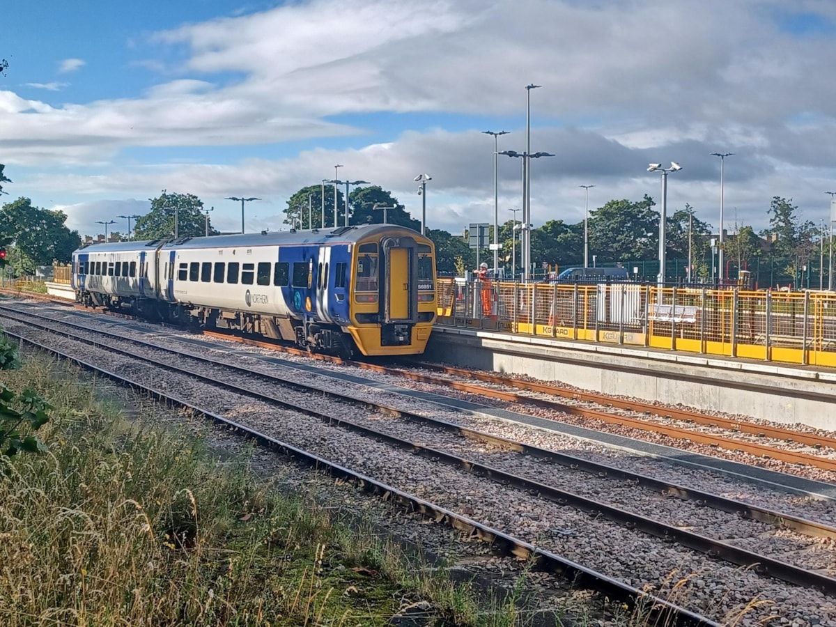 An image of a Northern service at Ashington Station on the new Northumberland Line