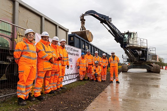 Site team celebrate first train at Quainton railhead November 2022