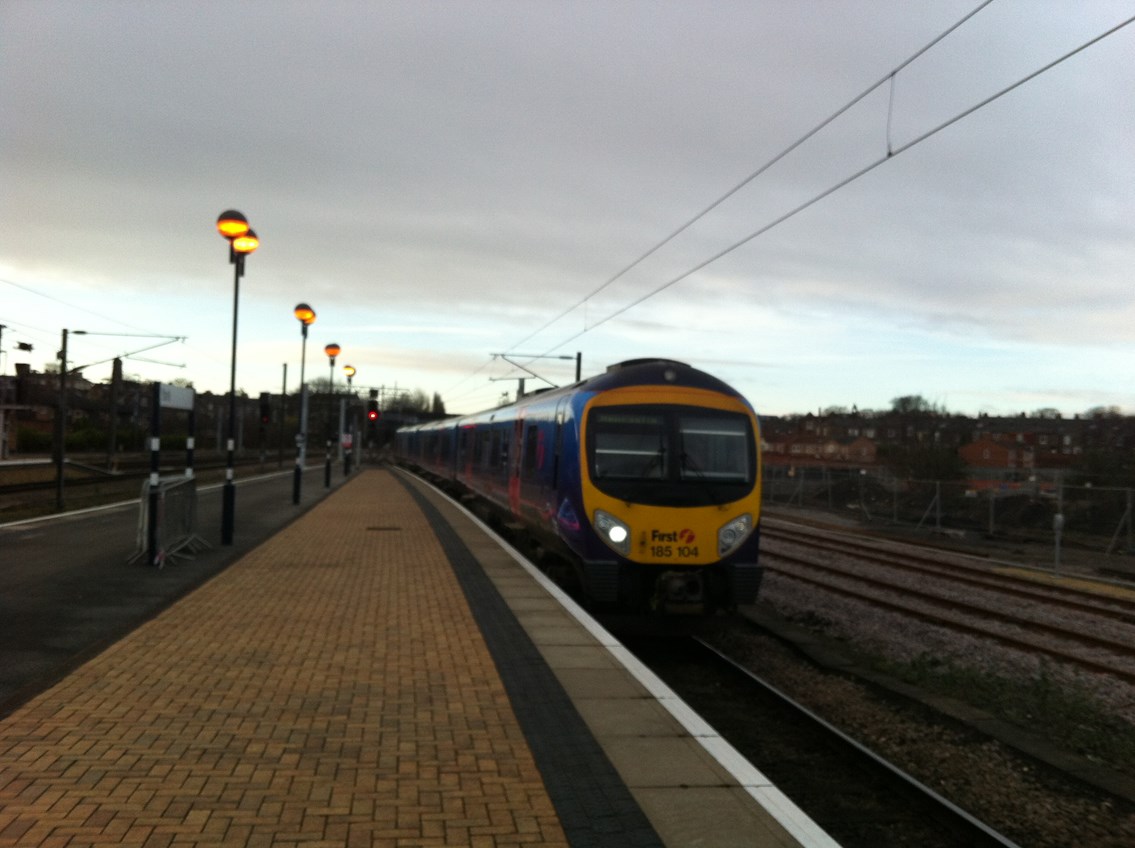 arriving at York from new Holgate track layout: First Trans Pennine Express service arrives at York from the new track improvements at Holgate
