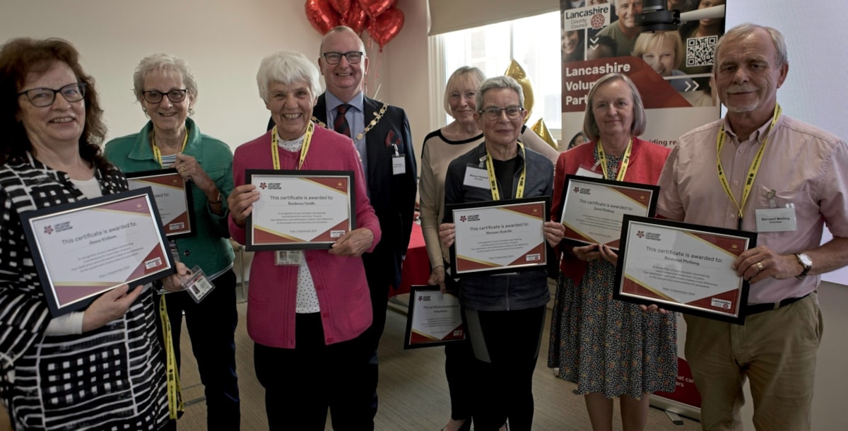 Cllr Alf Clempson with long-standing volunteers from the Lancashire Volunteer Partnership