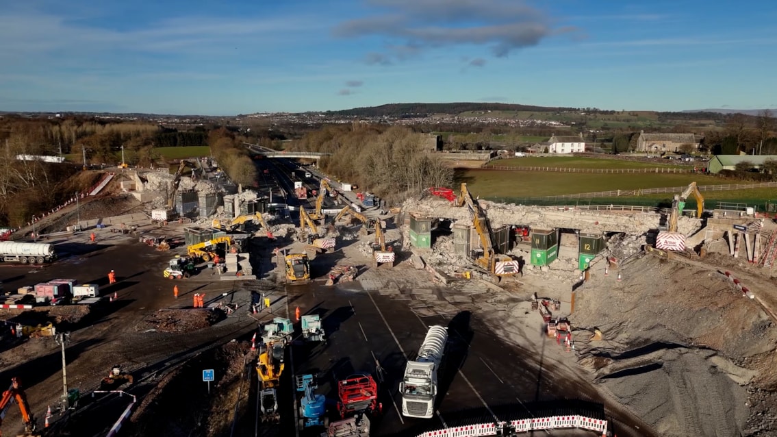 Drone shot of Clifton bridge being muched by excavators Sunday 4 January 2026