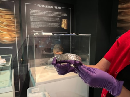 Close up of a silver armlet from the 'Silverdale hoard,' one of the largest Viking hoards ever discovered in the UK.