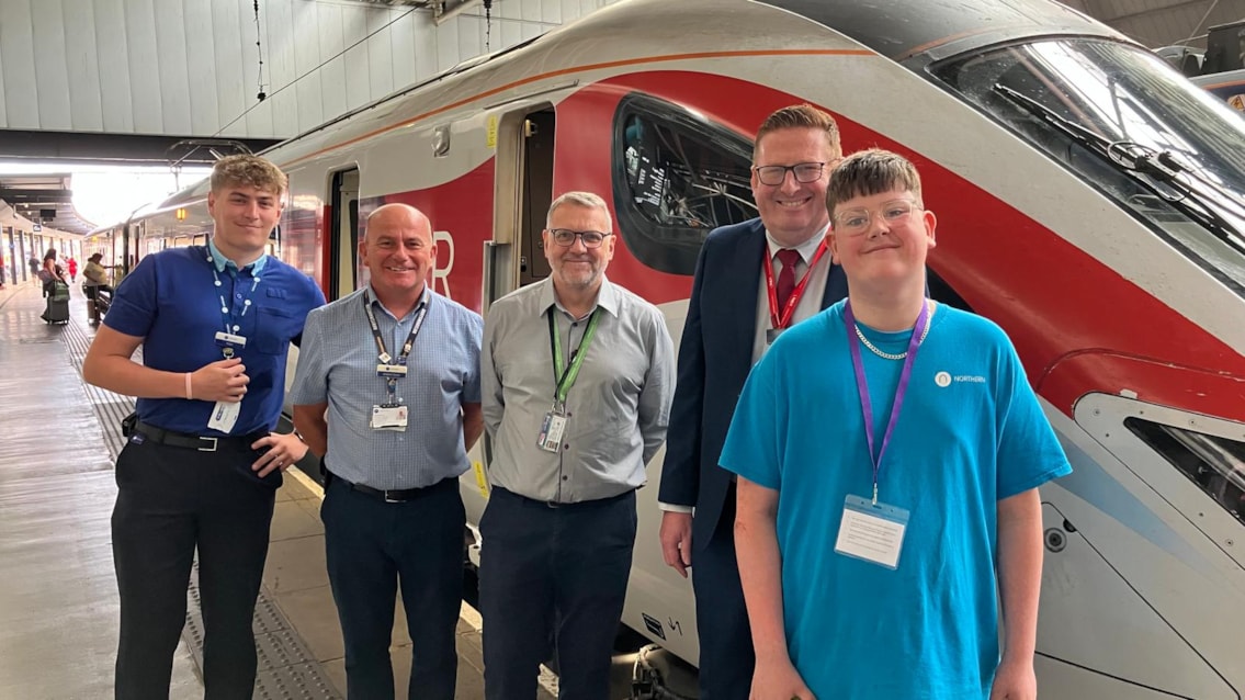 Leukaemia survivor Arli's dream birthday experience thanks to Network Rail: Arli Ramsden at Leeds station with Network Rail, LNER and Northern colleagues