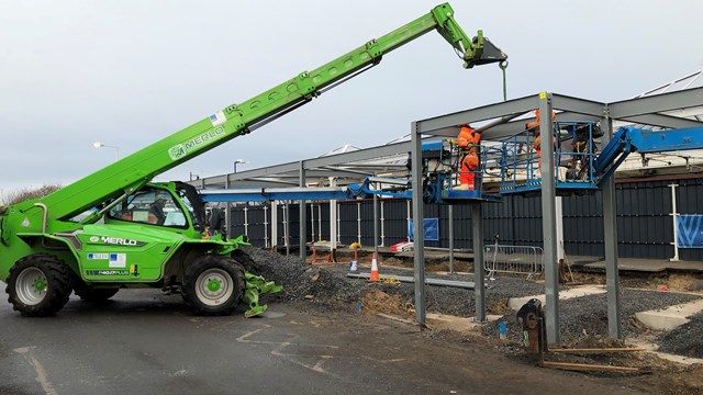 Troon station rebuild comes out of the ground: Troon steel frame work