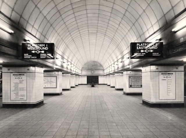Gants Hill Underground station Central line by Dr Heinz Zinram 1 Mar 1954 - 2 Mar 1954 © TfL from London Transport Museum's collection