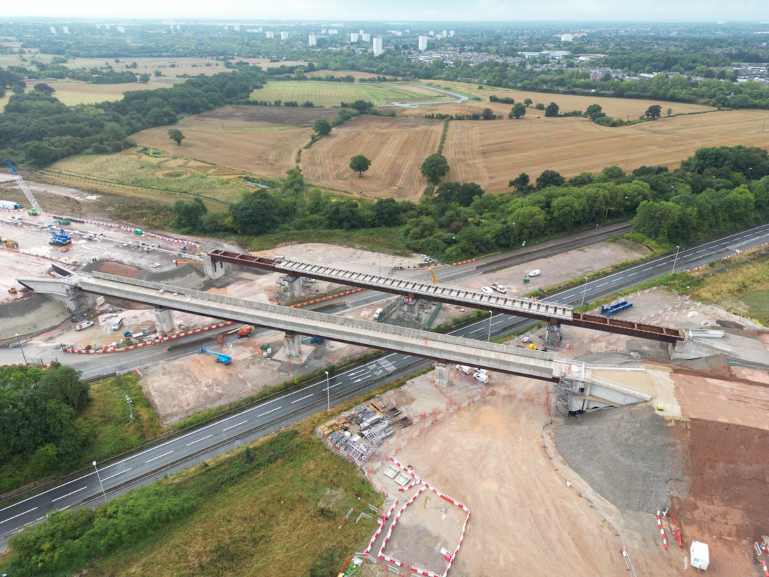 The 1,100 tonne West Link Viaduct moved onto place next to the parallel East Link Viaduct