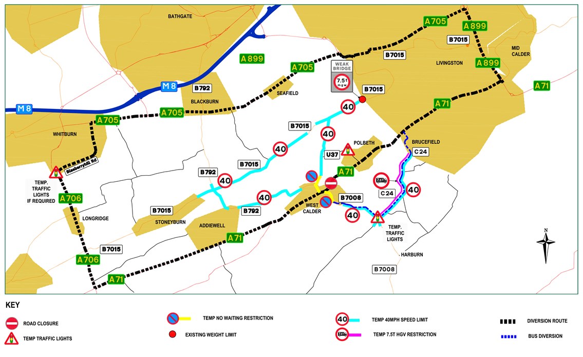 Diversion route in place during A71 road closure in West Calder