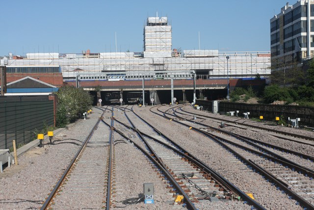 Cab view of the new layout to the West of Nottingham station