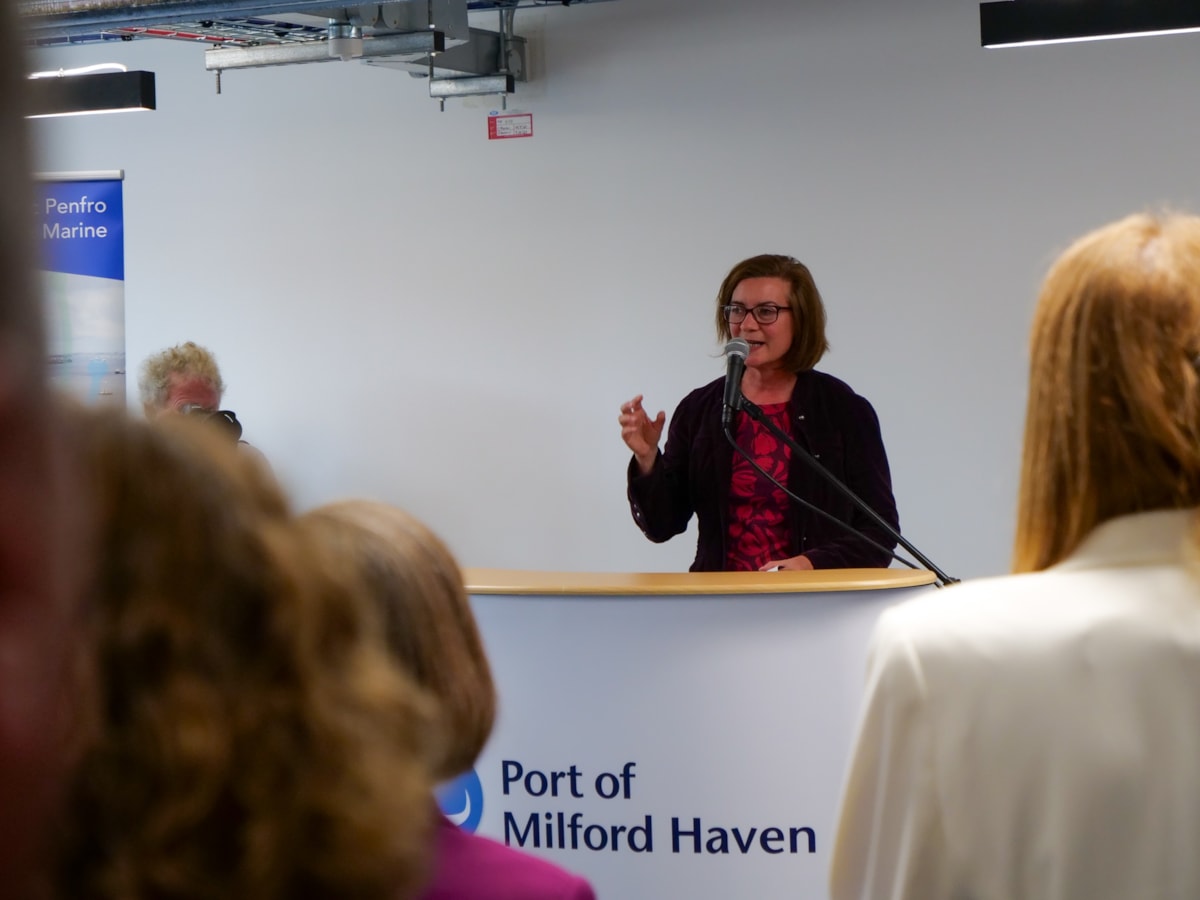 First Minister Eluned Morgan at Pembroke Dock Marine Launch-3