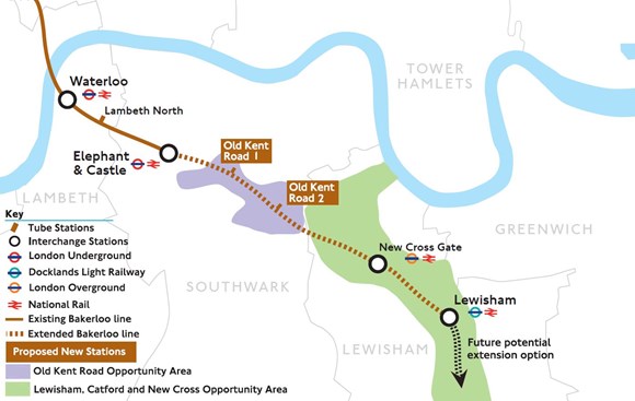 TfL Press Release - New consultation on Bakerloo line extension opens today: TfL Image - Bakerloo Line Extension - proposed route