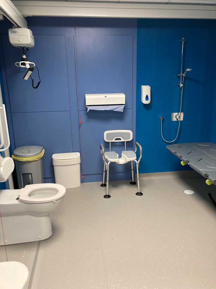 Shower chair in Manchester Piccadilly's Changing Places Toilet facility