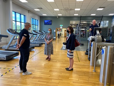 Health Minister Eluned Morgan in the gym at the Newport Velodrome