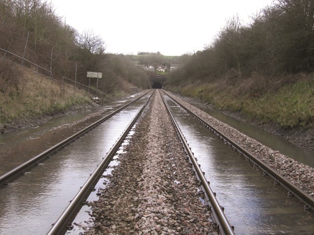 Flooded tracks on the approach to Christleton Tunnel, near Chester